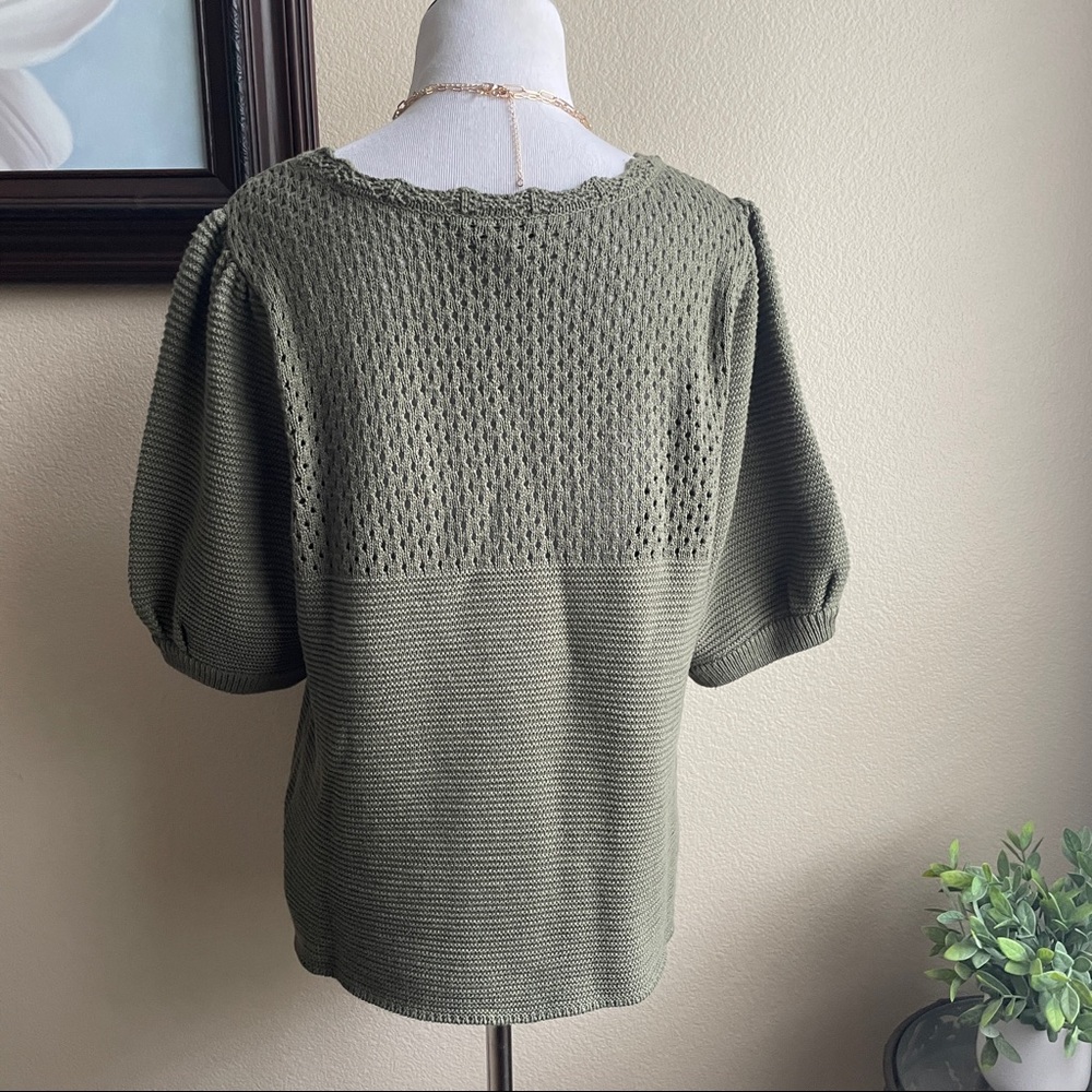 Free Assembly olive green crochet puff sleeve sweater top - Picture 5 of 9
